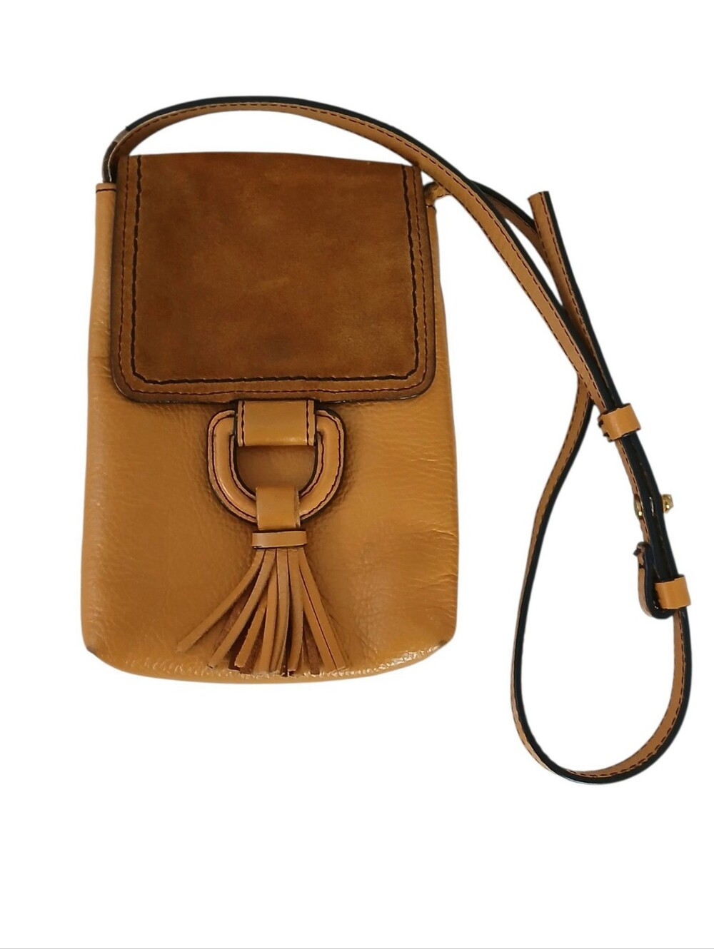 Fossil Bobbie Leather Suede Phone Crossbody Tassel Bohemian Adjustable Strap